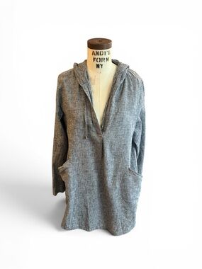 For Cynthia Beach Wear Grey Hooded Linen Tunic